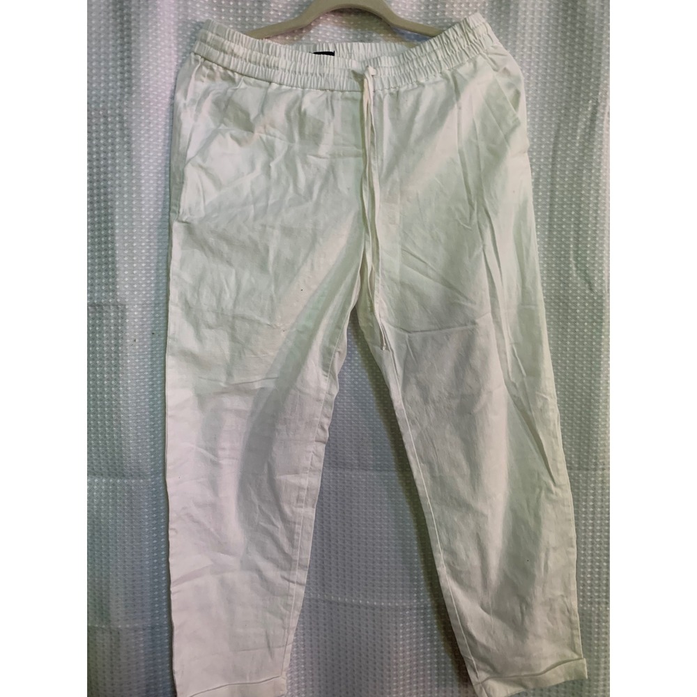 J.Crew Seaside Pant Womens 6 White Linen Blend Elastic Drawstring Tapered Pants